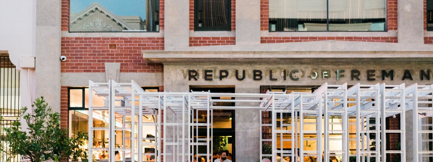 heritage facade with exposed brick and the letters REPUBLIC OF FREMANTLE
