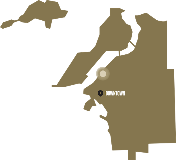 Neighbourhood map showing the Waterfront