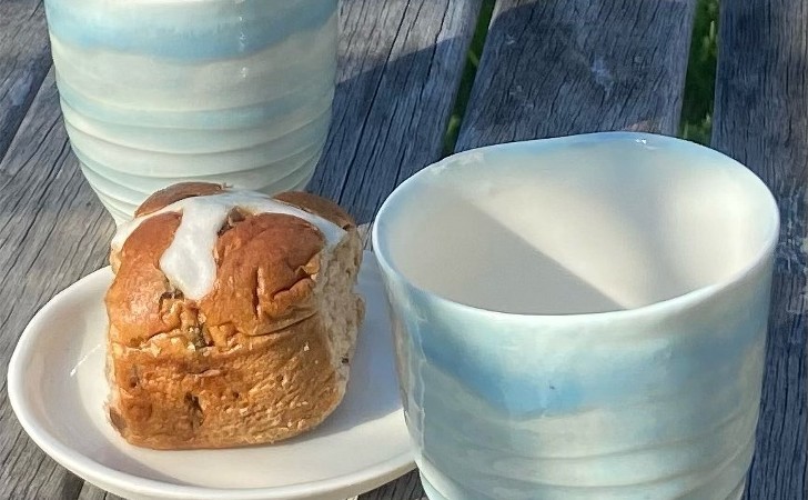 two blue ceramic pieces