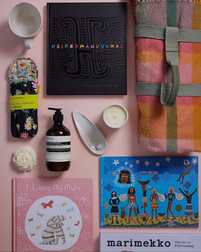 flat lay of beautiful mother's day gifts
