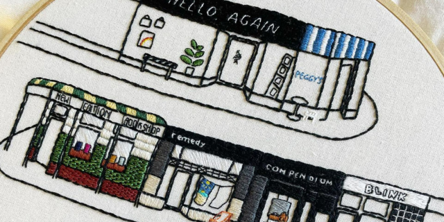 Lindsay has embroidered her favourite independent Fremantle shops