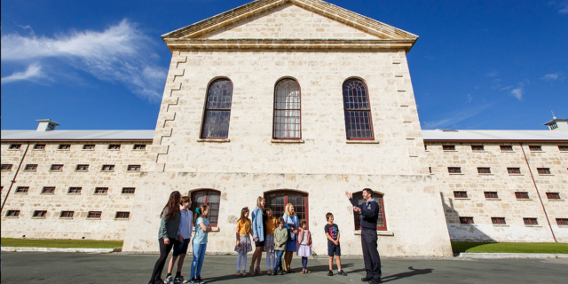 Tour group in Fremantle Prison parade grounds