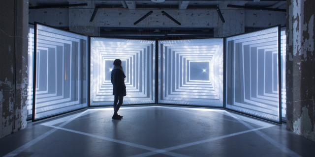 Person stands immersed in NONOTAK_DAYDREAM, Fremantle Biennale