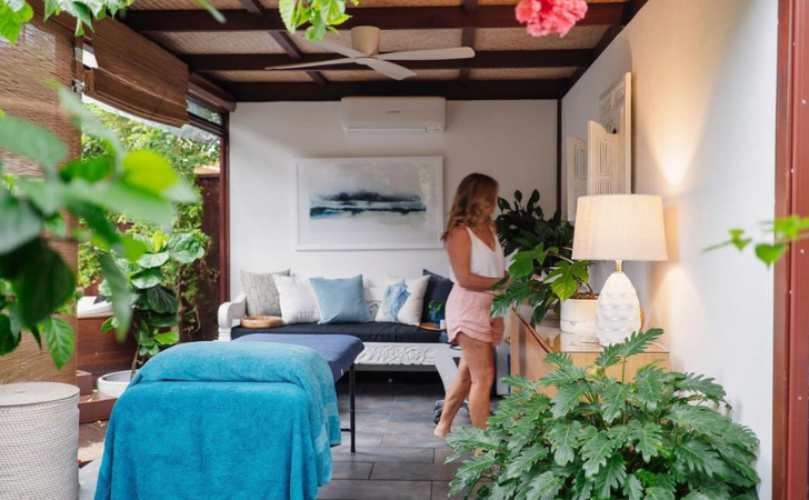 serene, leafy massage rooms