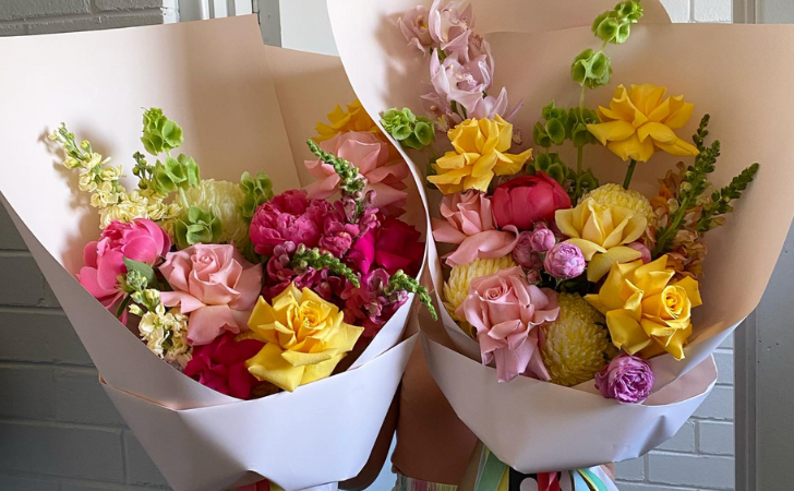 two fresh, colourful bunches of flowers