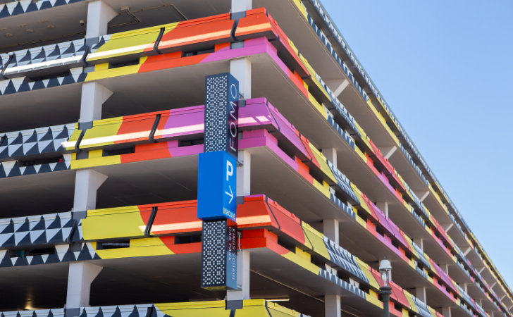colouful graphic-style mural on Fremantle car park