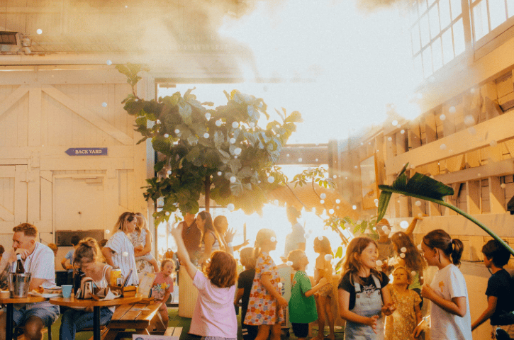 kids popping bubbles while adults eat at Gage Roads Freo, Fremantle 
