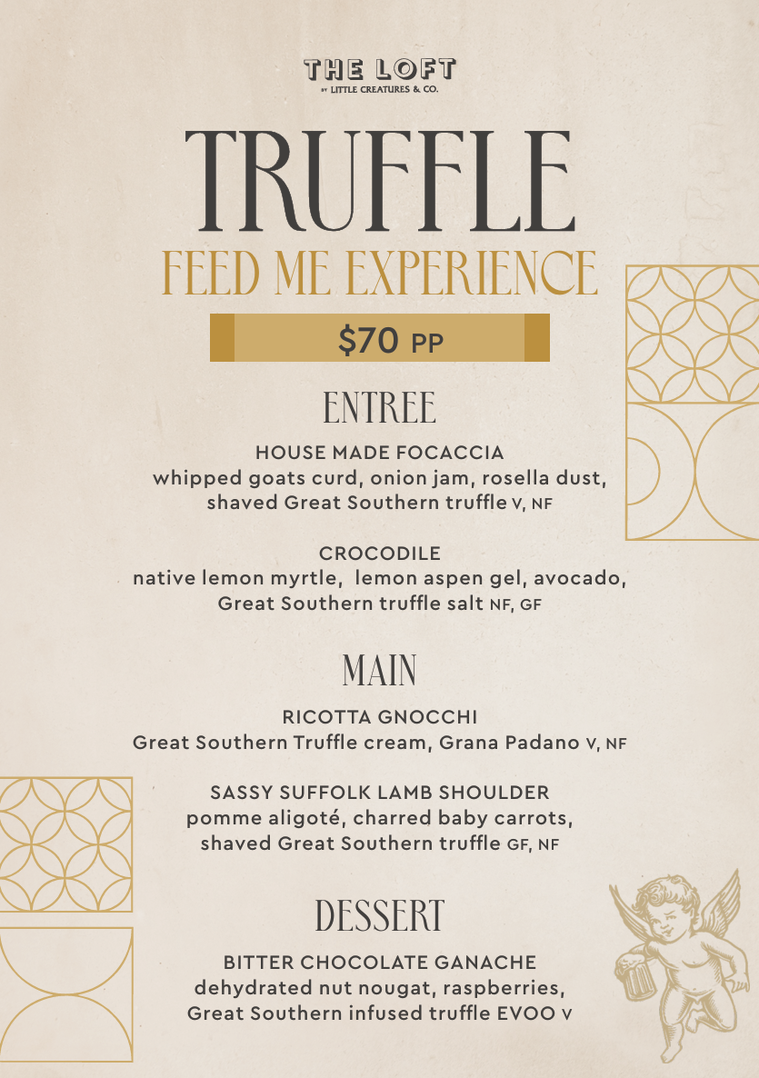 truffle feed me experience menu for the LOFT