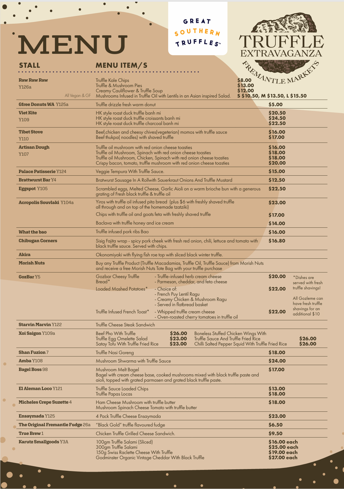 menu of offerings at Fremantle Truffle festival 