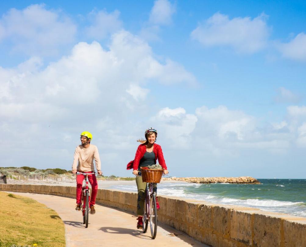 Cycling by the sea at South Beach Cycling by the sea at South Beach