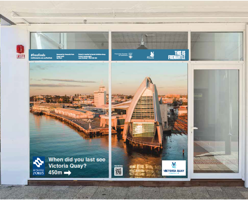 Photo of the WA Maritime Museum and Fremantle Port as a window installation on High Street