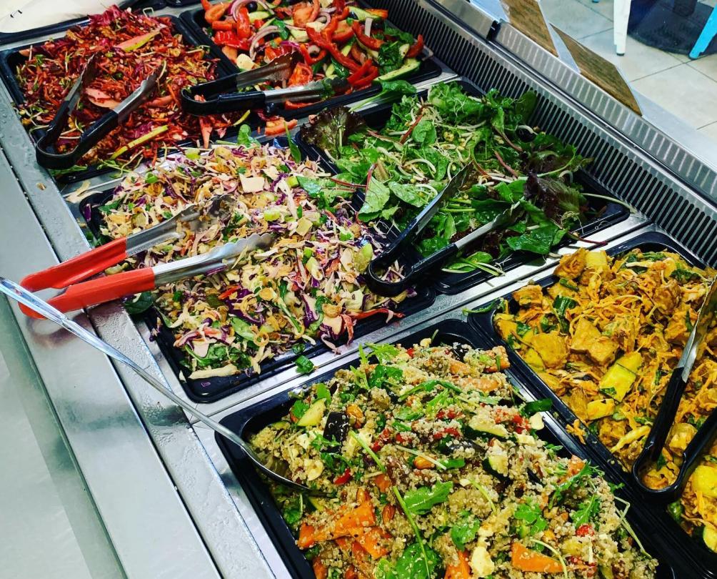 display of 6 salads