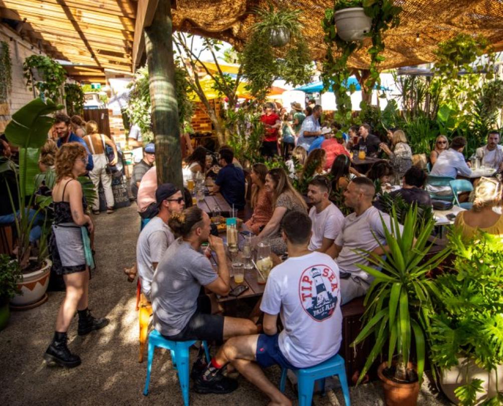 La Cabana Beer garden at La Cabana in South Fremantle with crows of people casually dining