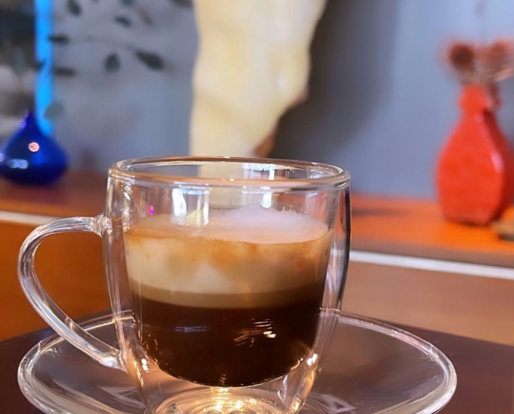 coffee in small, clear espresso cup