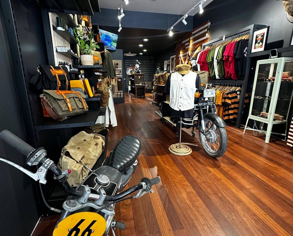 Motorcycle and clothing in store at Jack Stillman