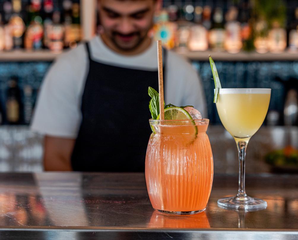 Cocktails on the bar at Jetty Bar + Eats Fremantle