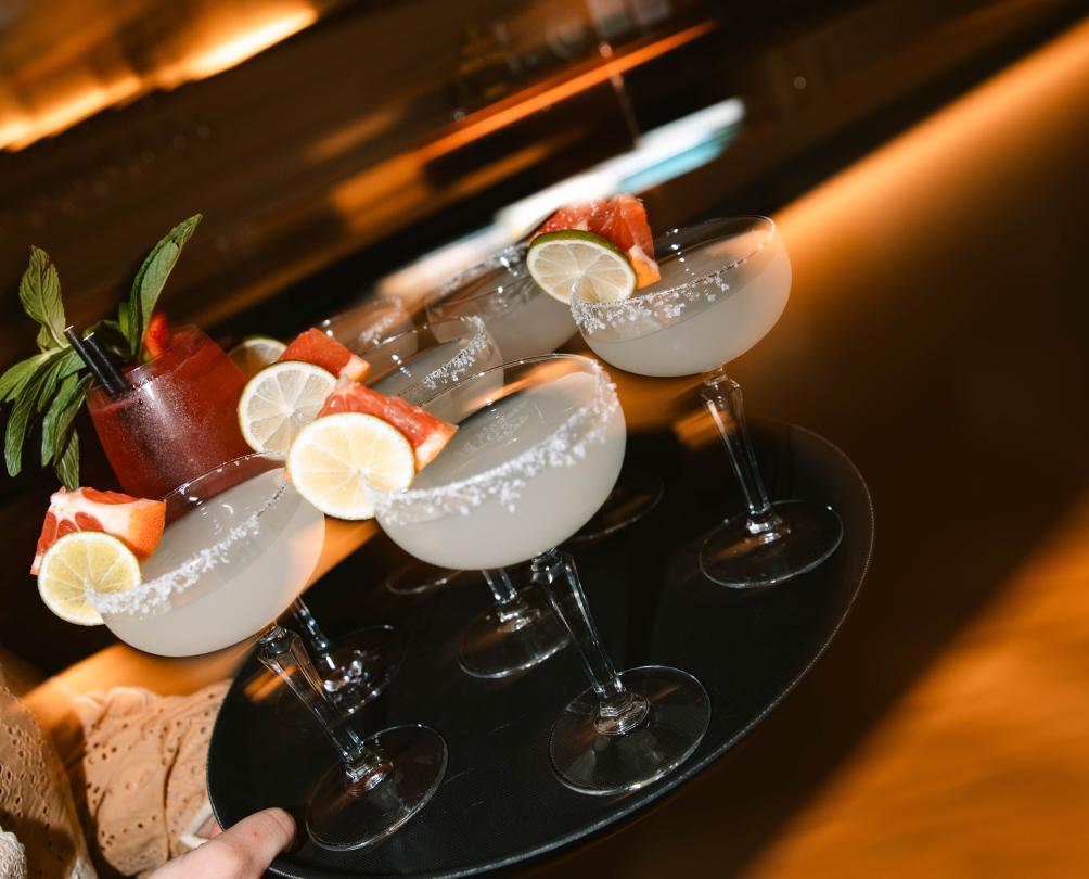 Cocktails at Moon and Mary on a tray.