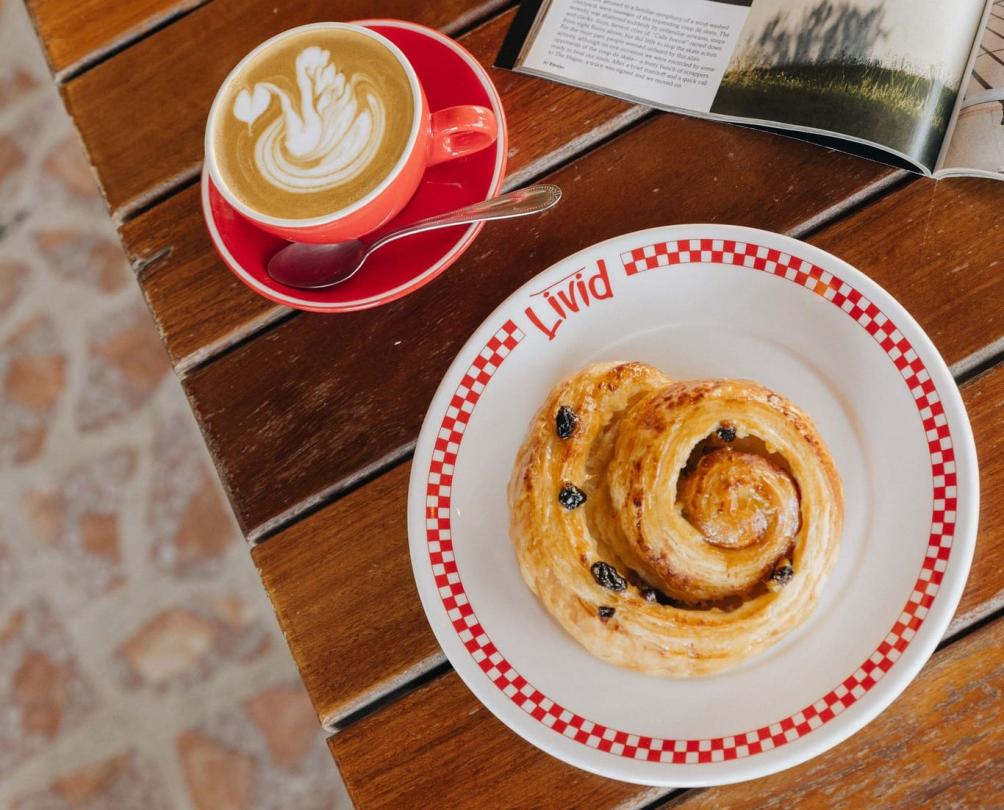 Coffee and pastry at Livid Skate Cafe