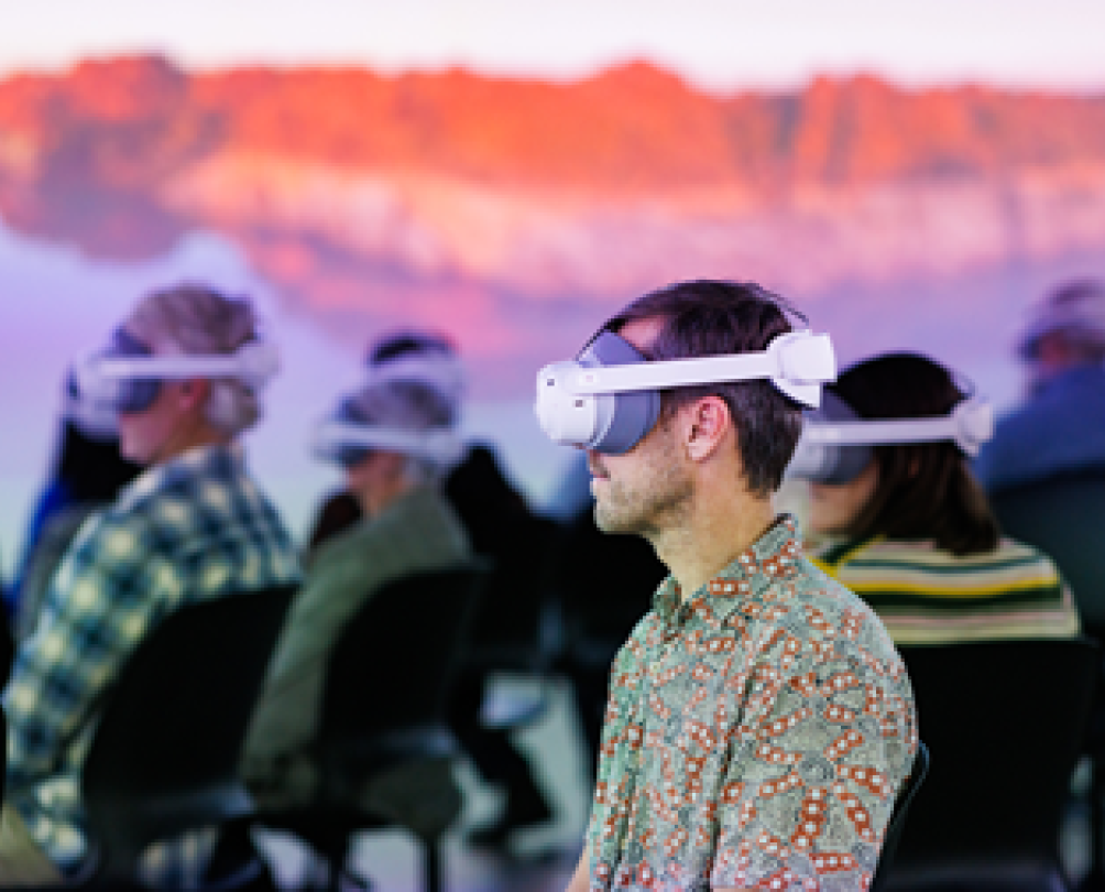 Man with virtual reality mask on