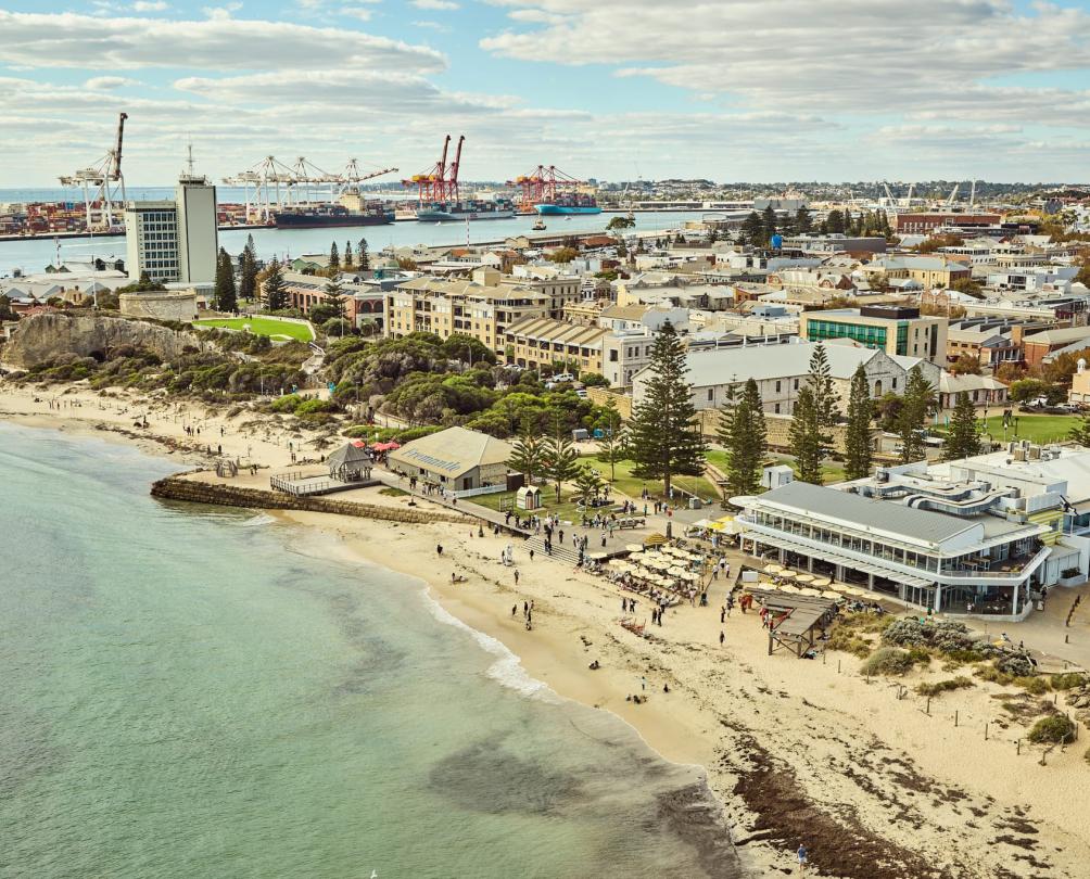 an aerial view of the area around Bathers Beach and Manjaree