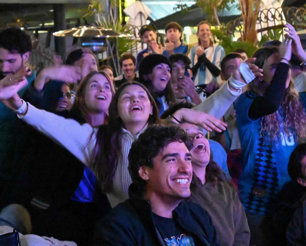 a bunch of fans watching a game and cheering