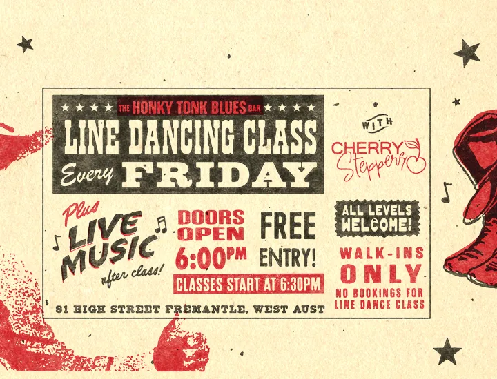 a poster for Friday night dancing and music at Honky Tonk